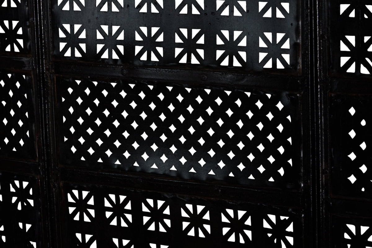 Perforated Black Iron 3-Panel Screen by Studio Vastu