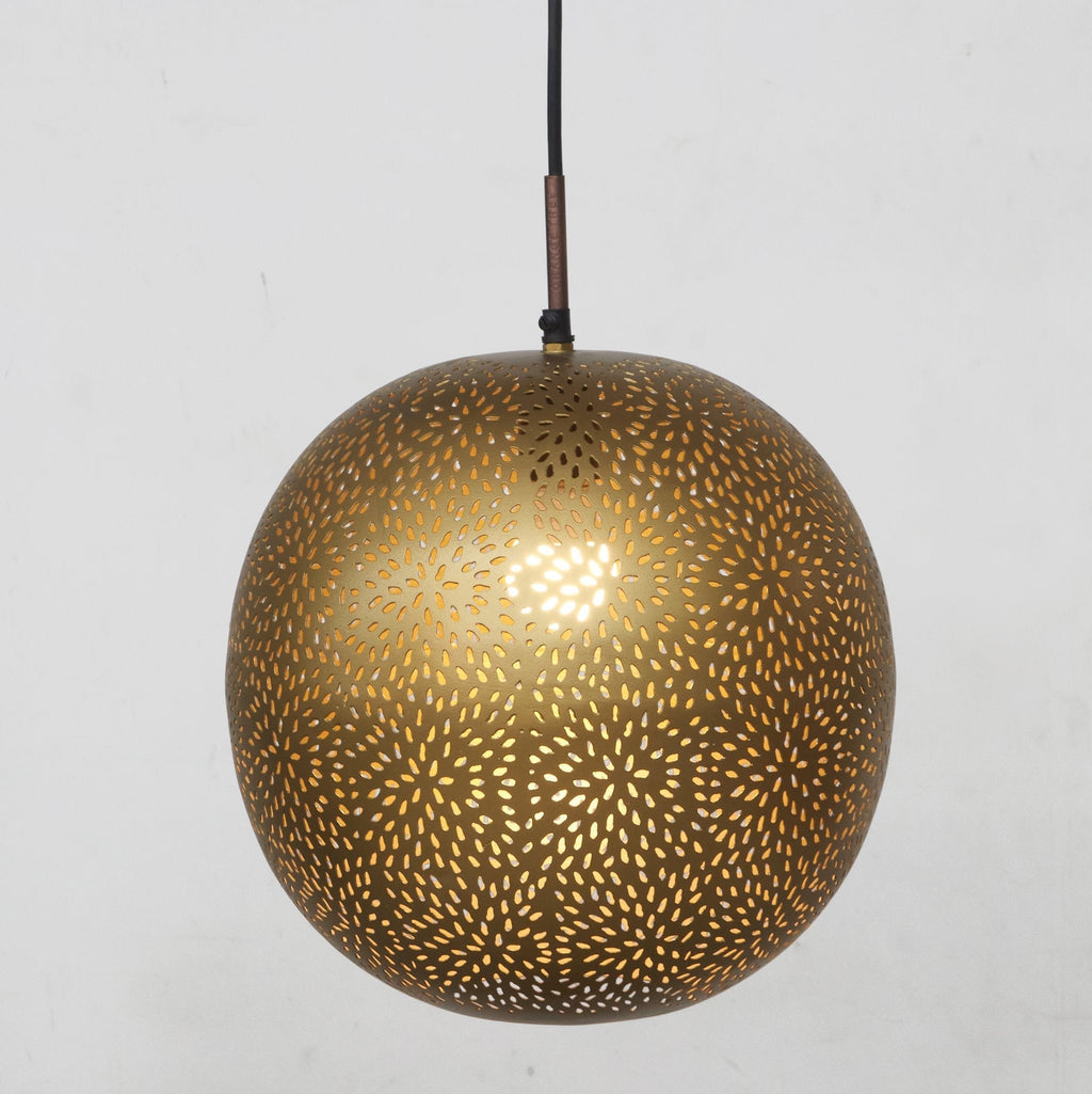Perforated Brass-Finish Steel Orb Pendant by Studio Vastu