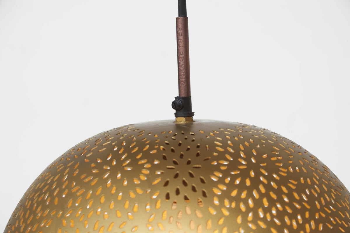 Perforated Brass-Finish Steel Orb Pendant by Studio Vastu