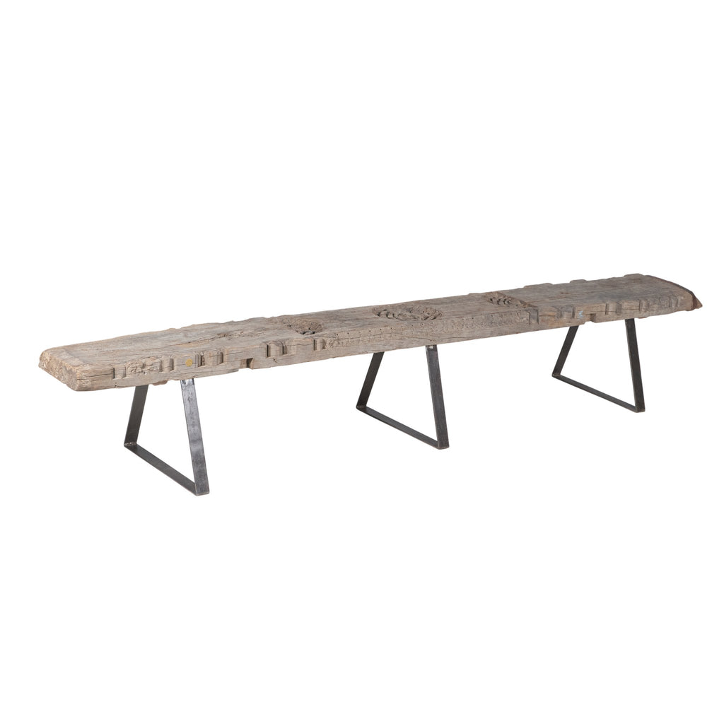Reclaimed Teak Beam Bench with Iron Legs by Studio Vastu