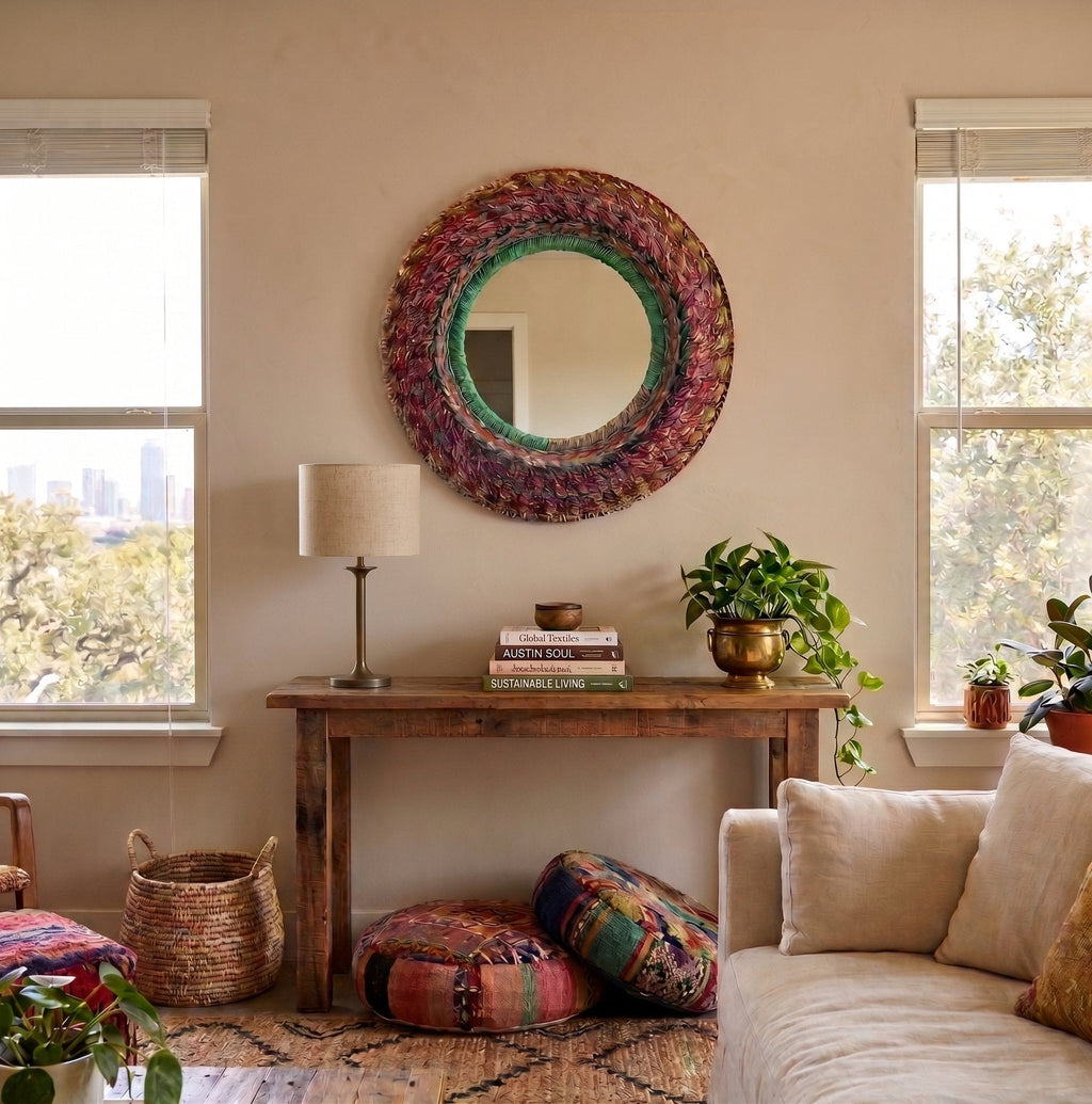 Recycled Fabric Braided Round Mirror by Studio Vastu