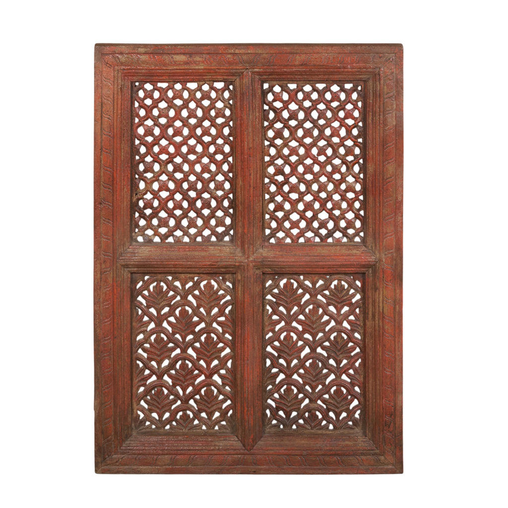 Red Carved Wood Jali Wall Panel by Studio Vastu