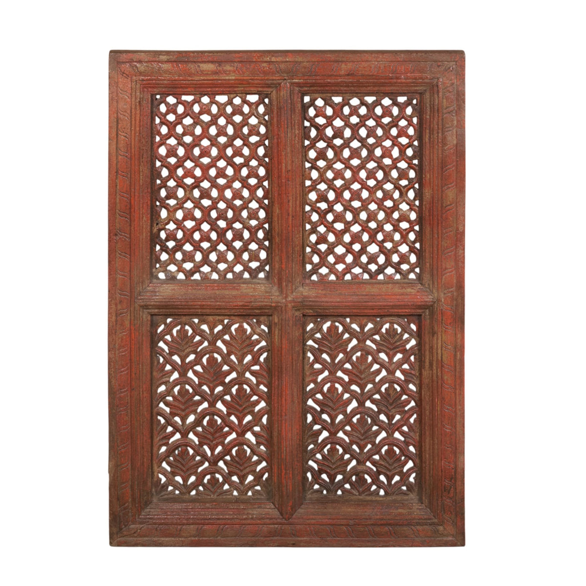 Red Carved Wood Jali Wall Panel by Studio Vastu