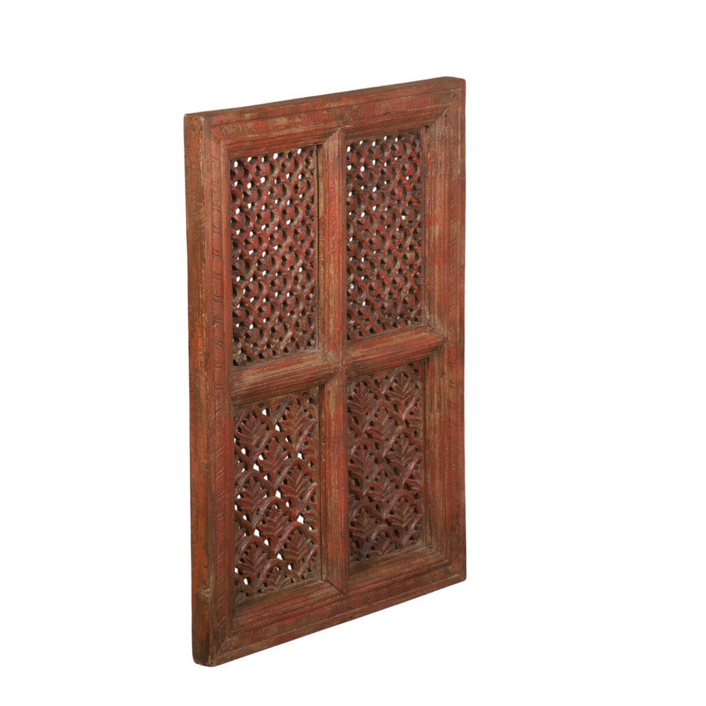 Red Carved Wood Jali Wall Panel by Studio Vastu