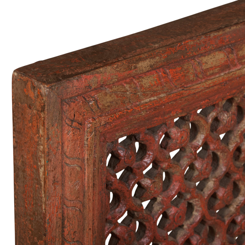 Red Carved Wood Jali Wall Panel by Studio Vastu