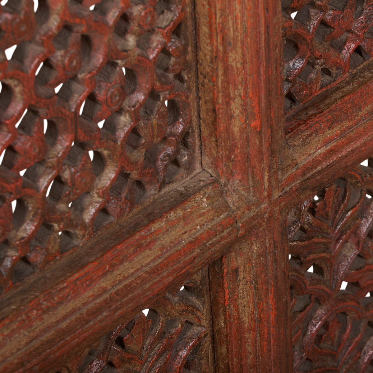 Red Carved Wood Jali Wall Panel by Studio Vastu
