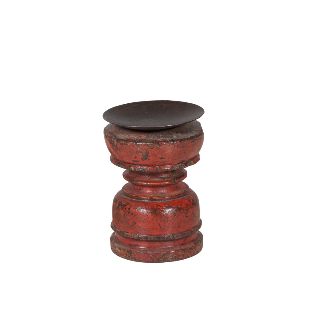 Red Lacquered Hand-Turned Candle Stand by Studio Vastu