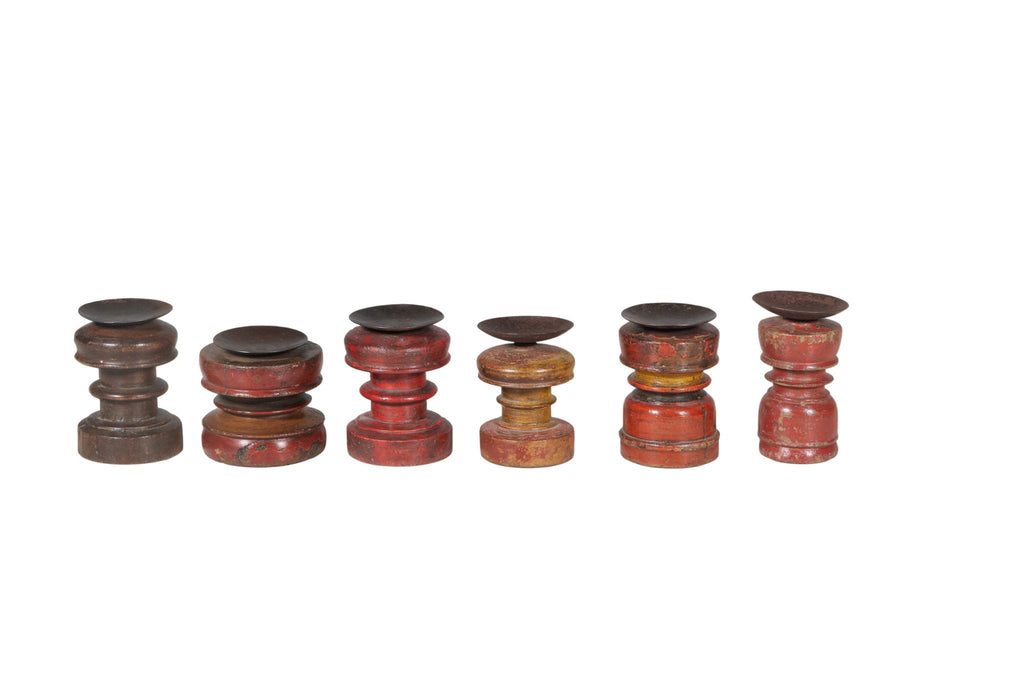 Red Lacquered Hand-Turned Candle Stand by Studio Vastu