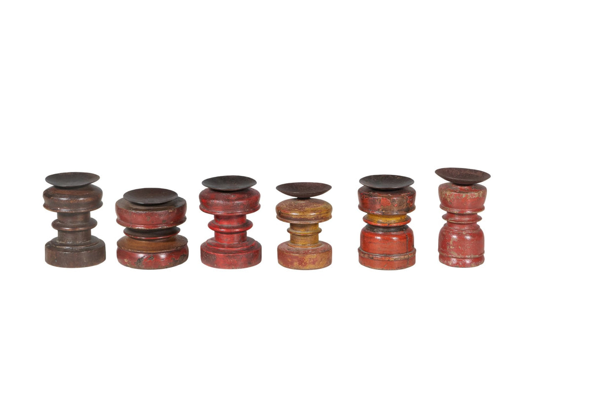 Red Lacquered Hand-Turned Candle Stand by Studio Vastu