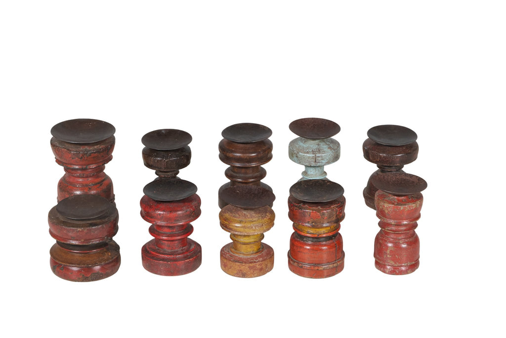 Red Lacquered Hand-Turned Candle Stand by Studio Vastu