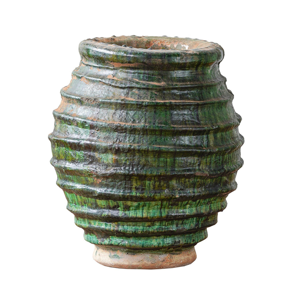 Ribbed Green Clay Oil Jar, Medium by Studio Vastu