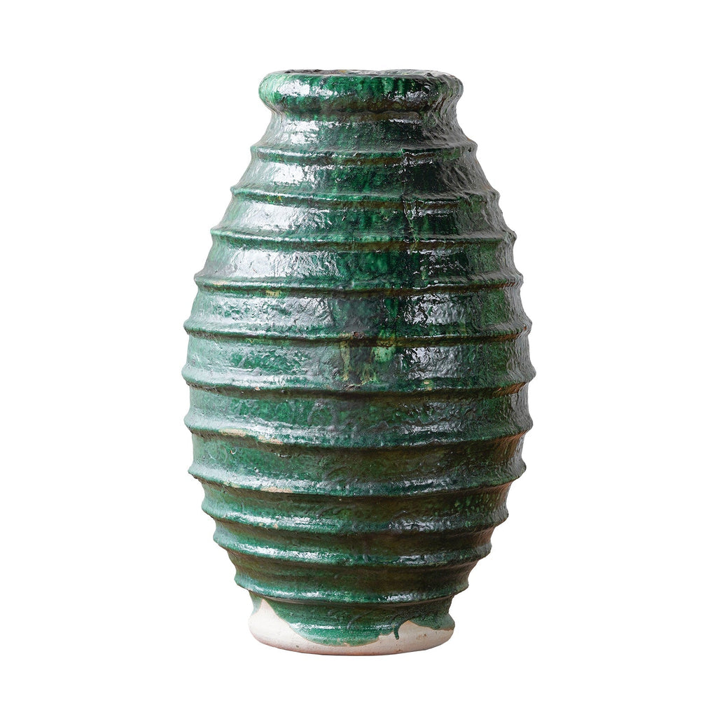 Ribbed Green Clay Oil Jar, Medium by Studio Vastu