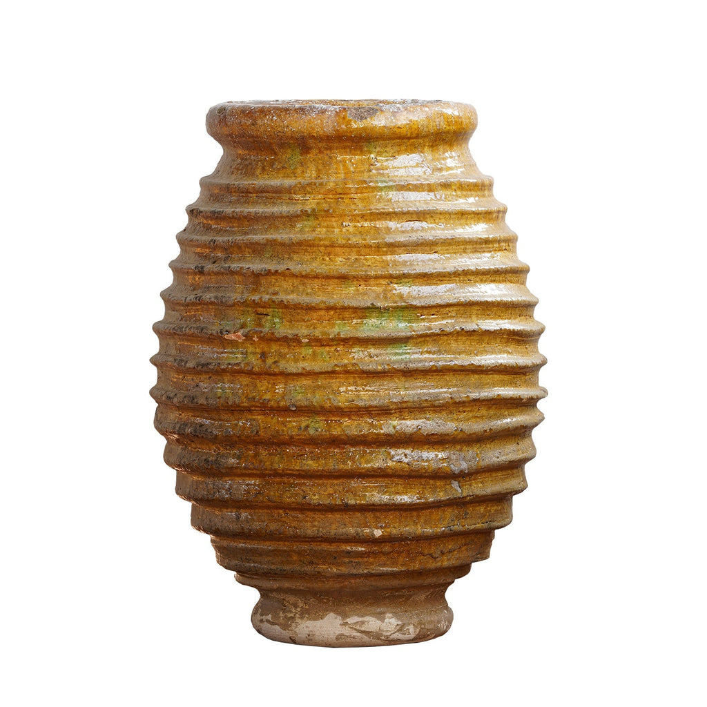 Ribbed Mustard Clay Oil Jar - Medium by Studio Vastu