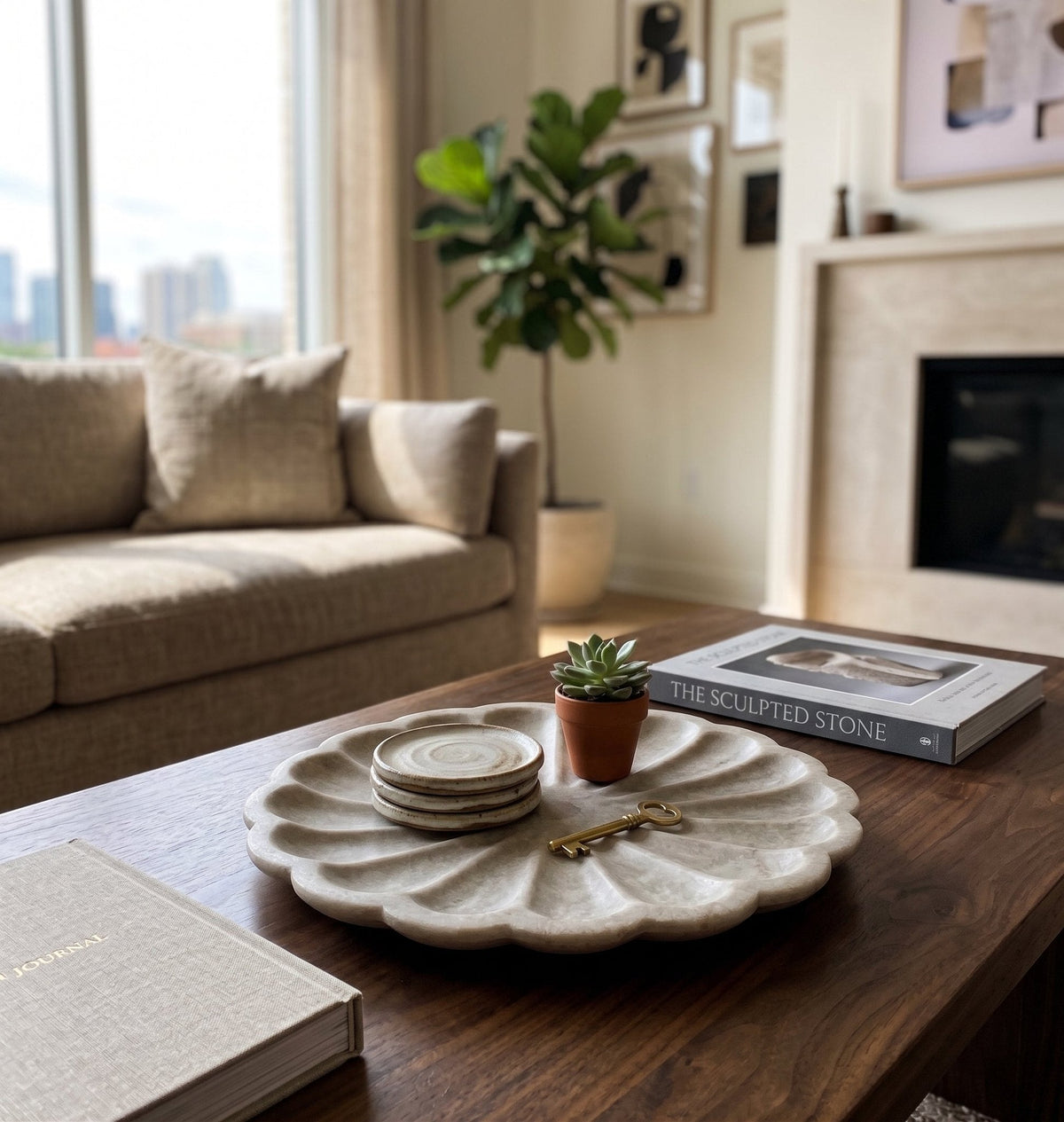 Scalloped Marble Lotus Dish by Studio Vastu