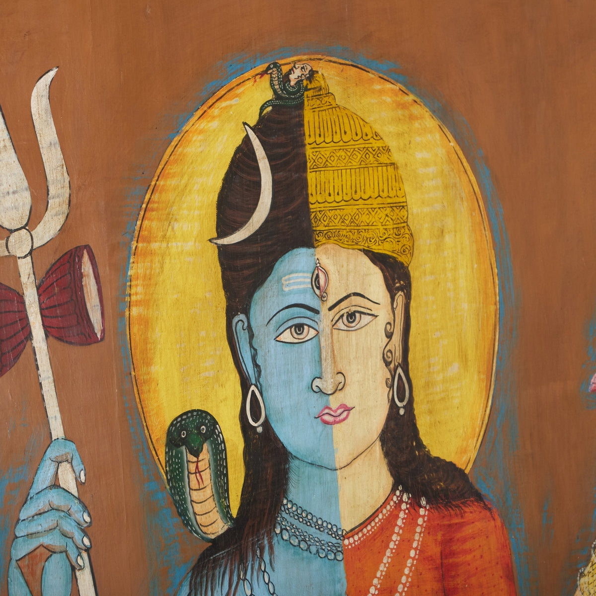 Shiva Shakti Hand-Painted Wooden Panel by Studio Vastu