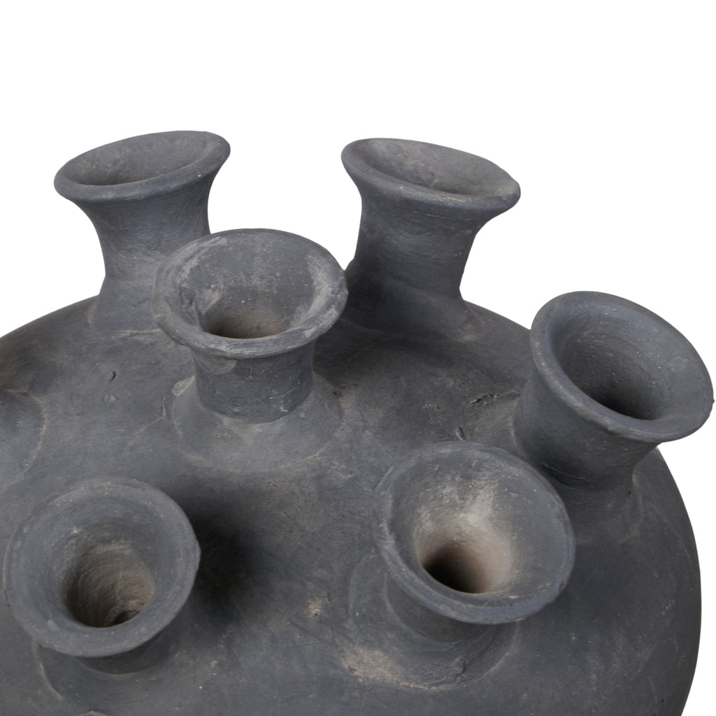 Smoked Charcoal Multi-Spout Clay Vase by Studio Vastu