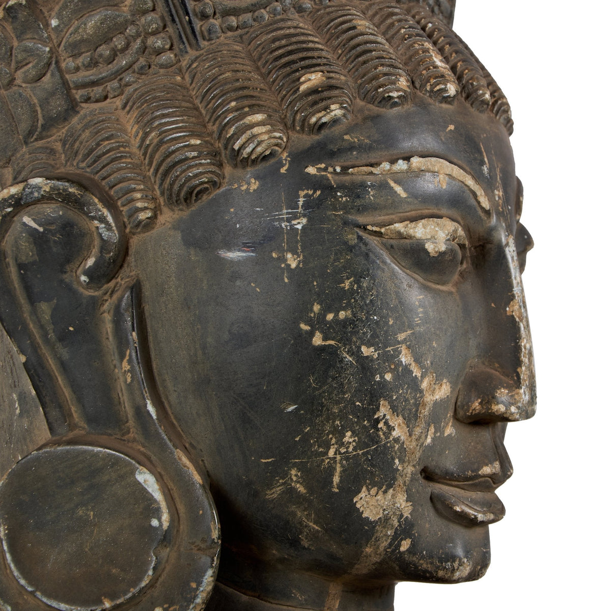 Stone Deity Head on Iron Stand by Studio Vastu