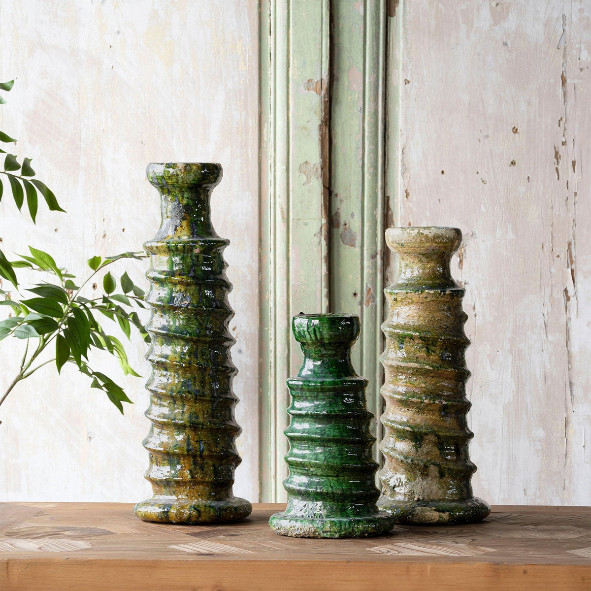 Tamegroute Ribbed Green Candle Stand by Studio Vastu