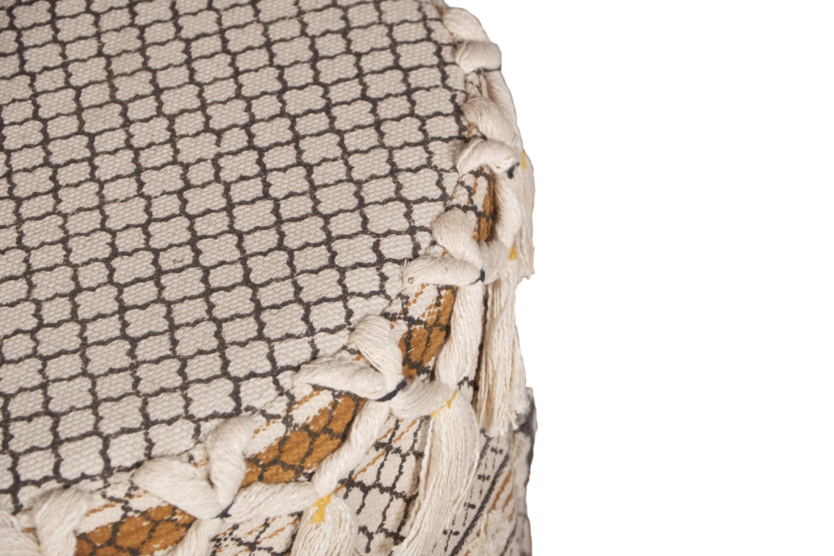 Tasseled Cotton Block Print Ottoman by Studio Vastu