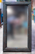 Teak Wood Green Carved Mirror by Studio Vastu