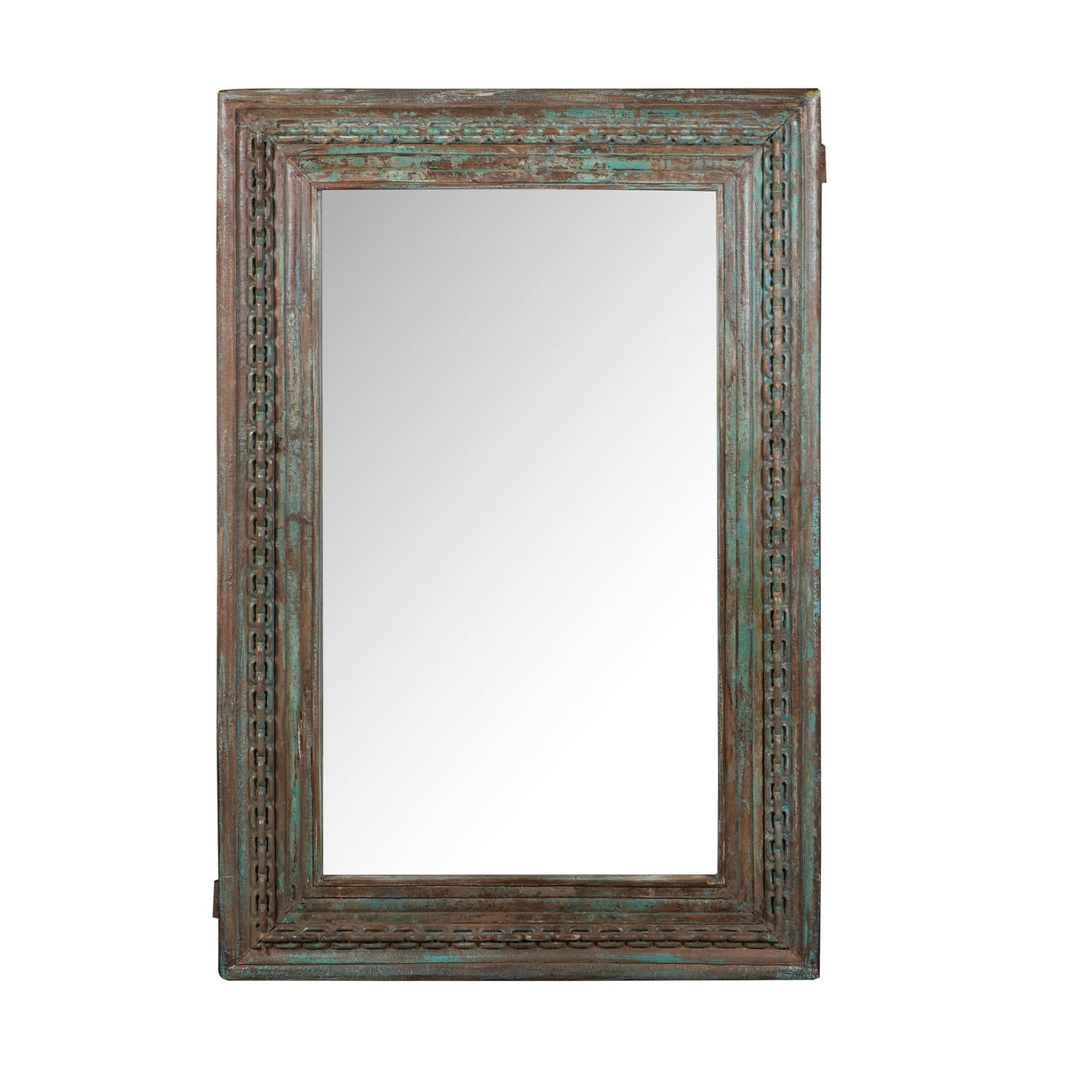 Teal Distressed Jharokha Mirror by Studio Vastu