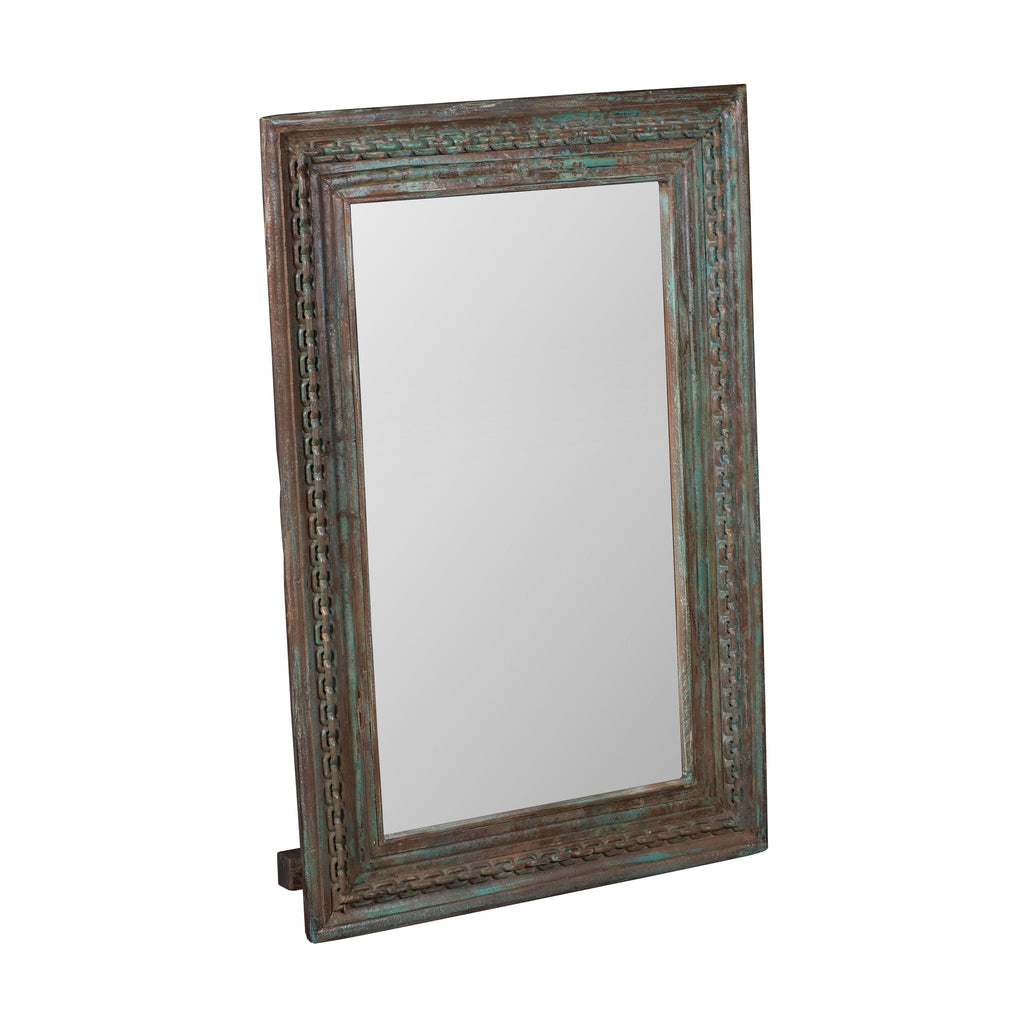 Teal Distressed Jharokha Mirror by Studio Vastu