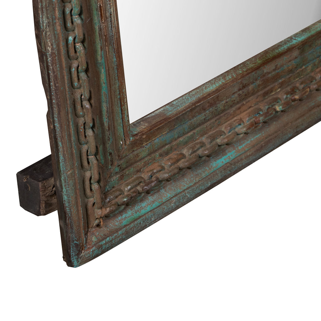 Teal Distressed Jharokha Mirror by Studio Vastu