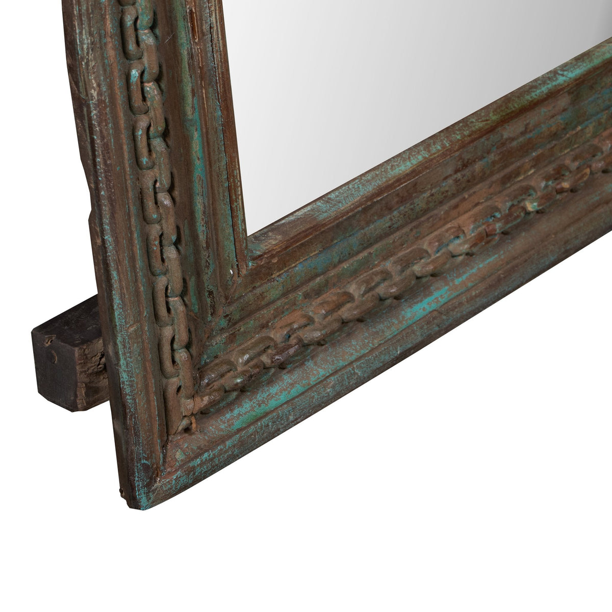 Teal Distressed Jharokha Mirror by Studio Vastu