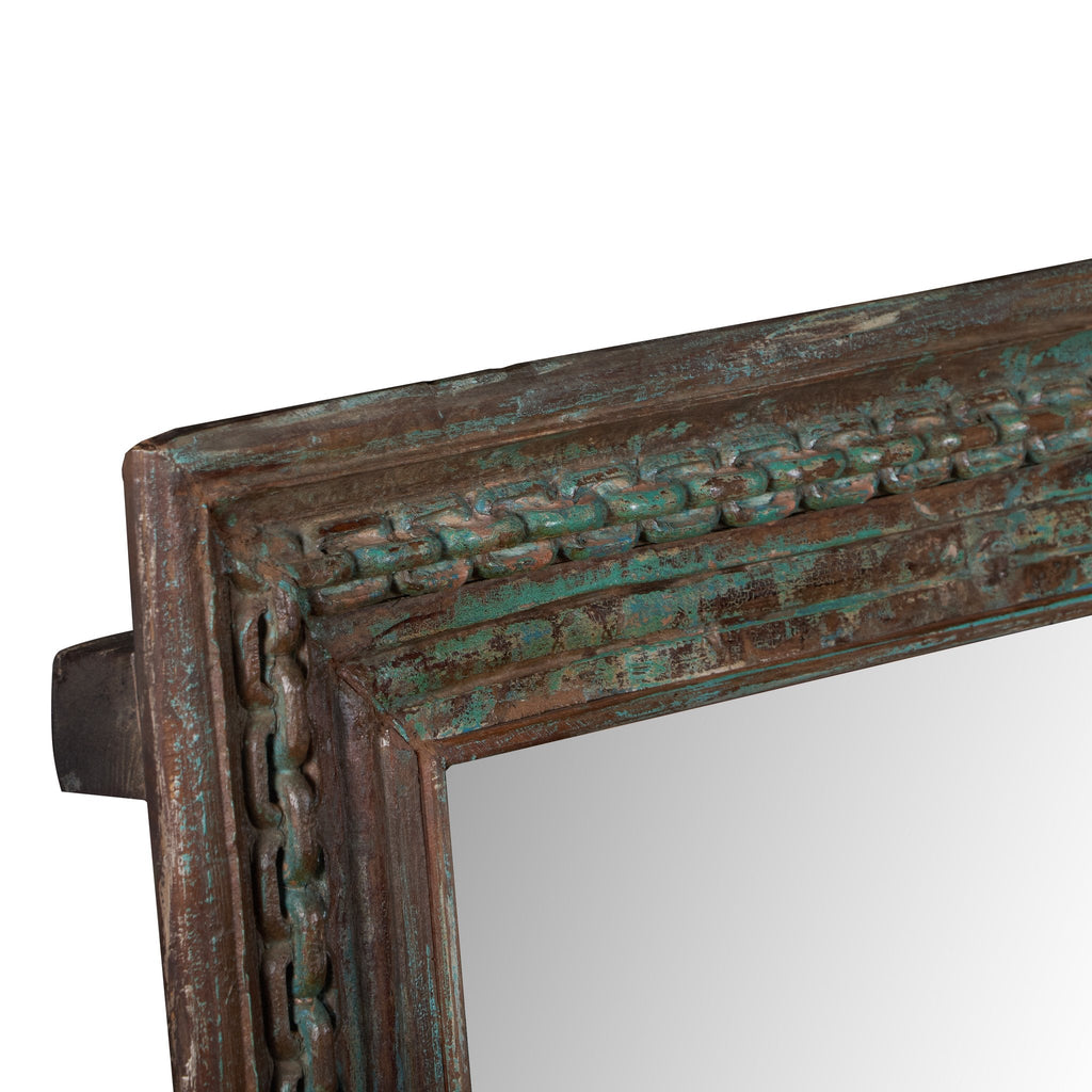 Teal Distressed Jharokha Mirror by Studio Vastu