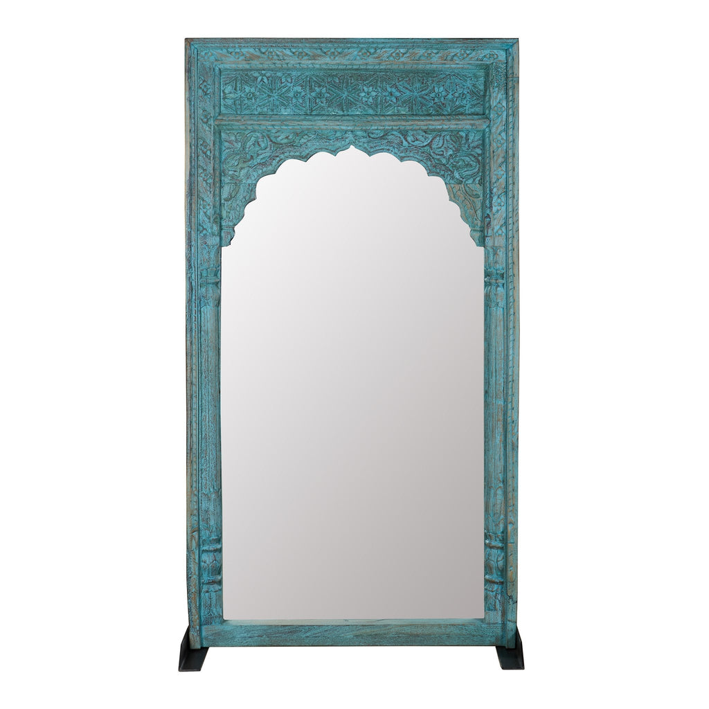 Teal Wood Jharokha Arch Floor Mirror by Studio Vastu