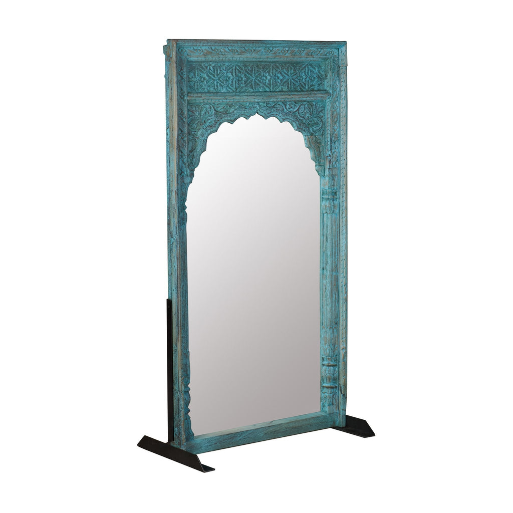 Teal Wood Jharokha Arch Floor Mirror by Studio Vastu