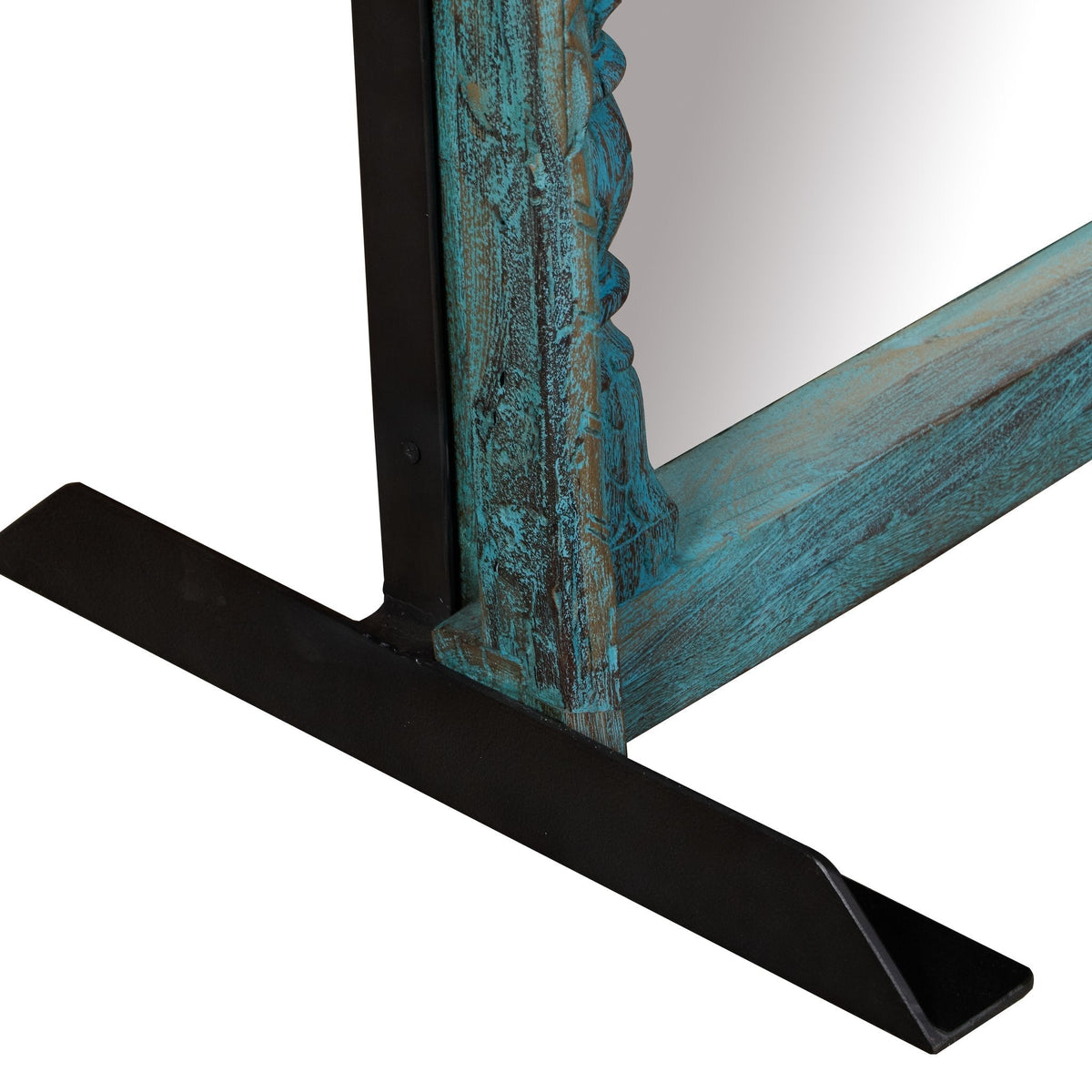 Teal Wood Jharokha Arch Floor Mirror by Studio Vastu