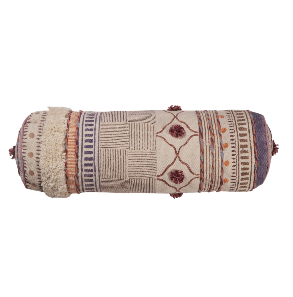 Textured Cotton Bolster Pillow with Tassels by Studio Vastu