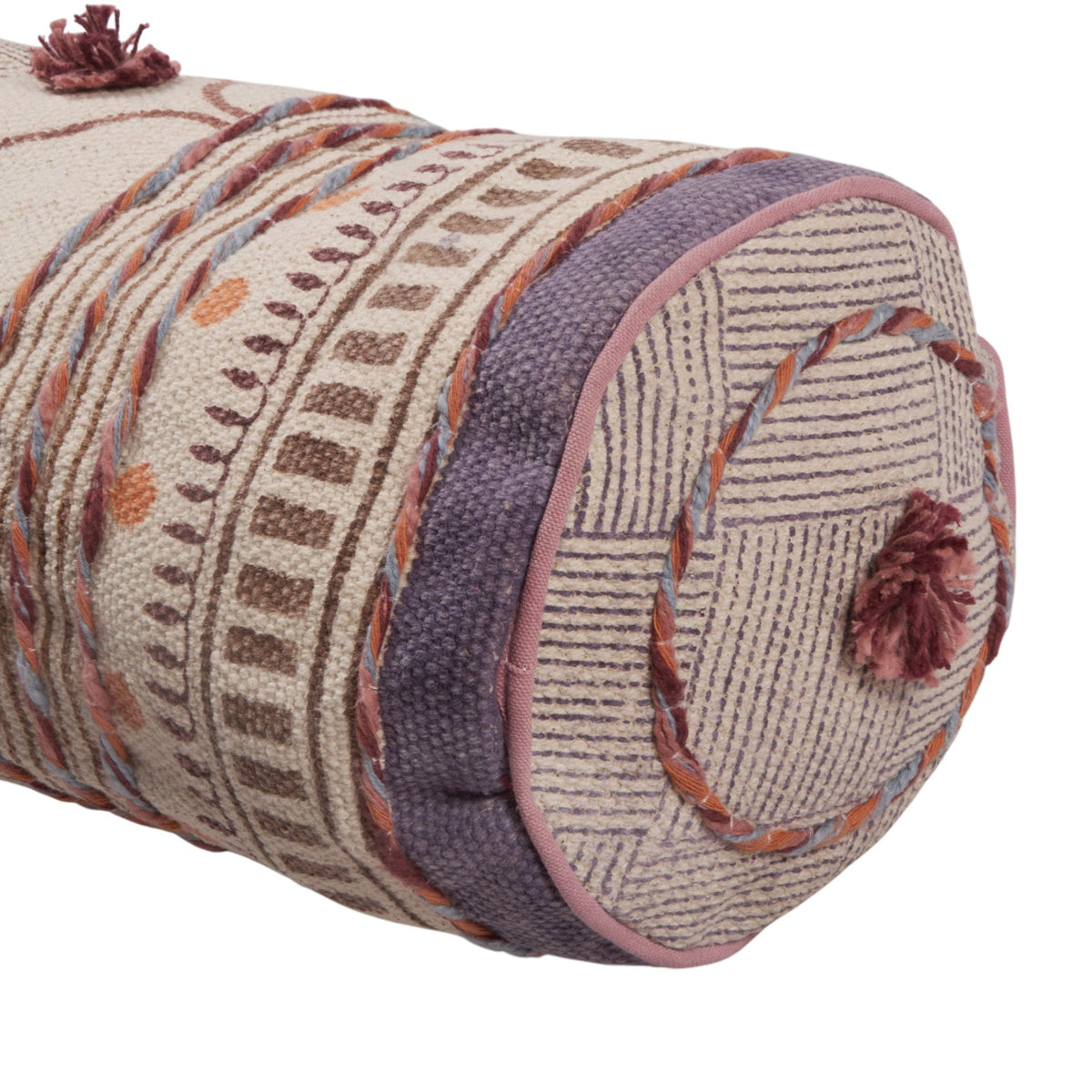 Textured Cotton Bolster Pillow with Tassels by Studio Vastu