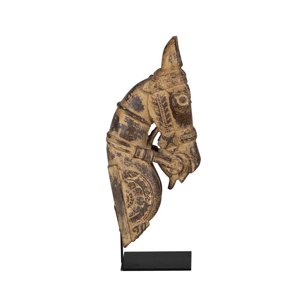 Timber Horse Busts on Iron Stands by Studio Vastu