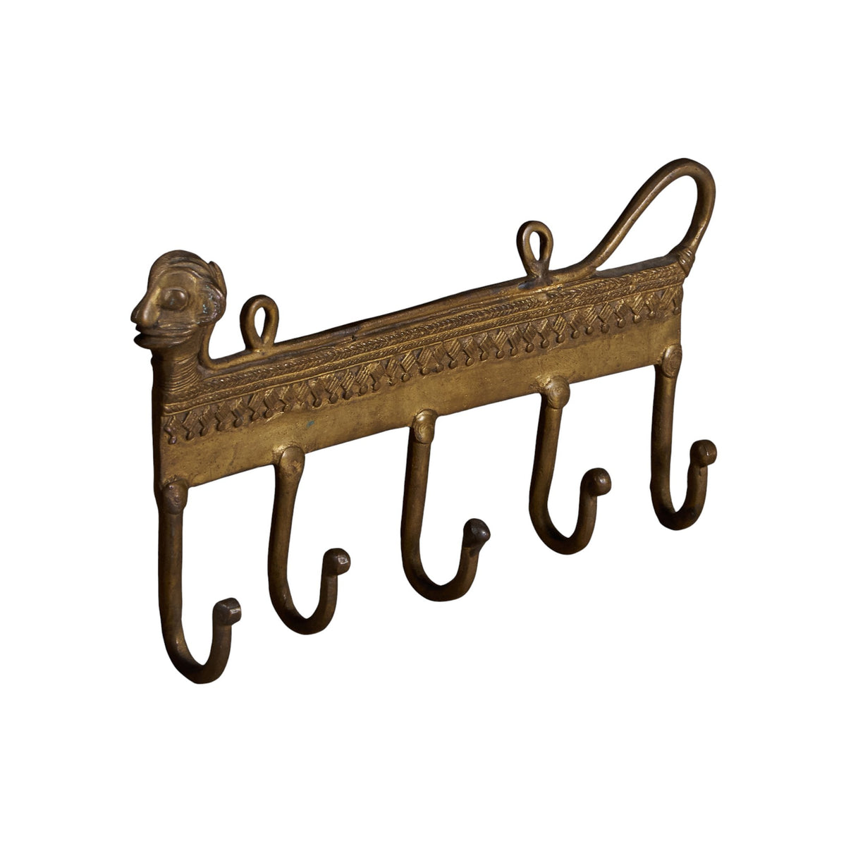 Tribal Brass Animal 5-Hook Wall Rack by Studio Vastu