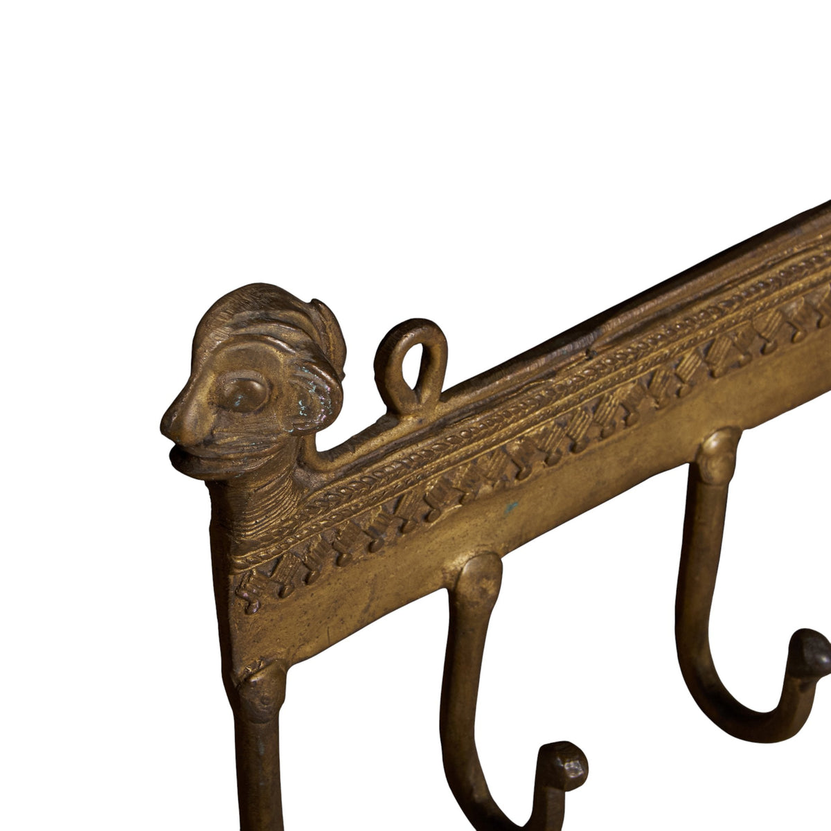 Tribal Brass Animal 5-Hook Wall Rack by Studio Vastu