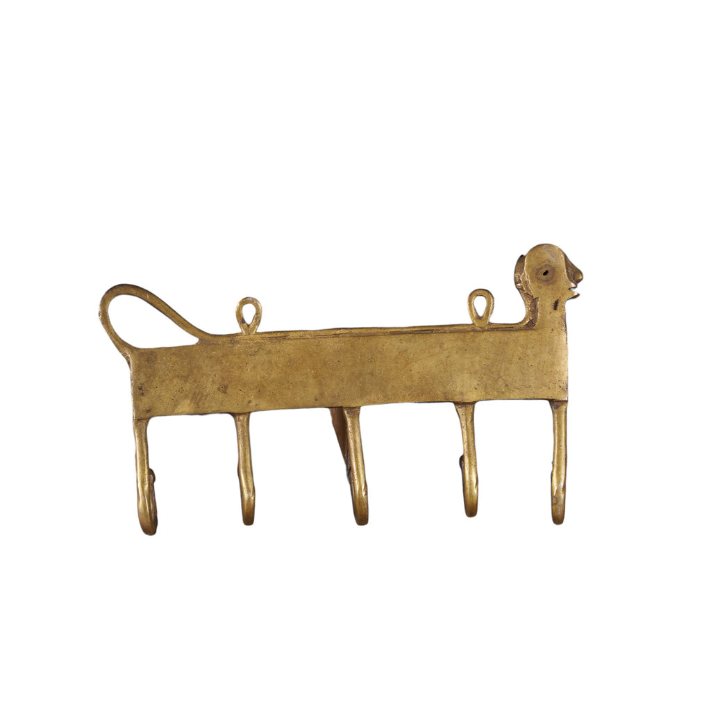 Tribal Brass Animal 5-Hook Wall Rack by Studio Vastu