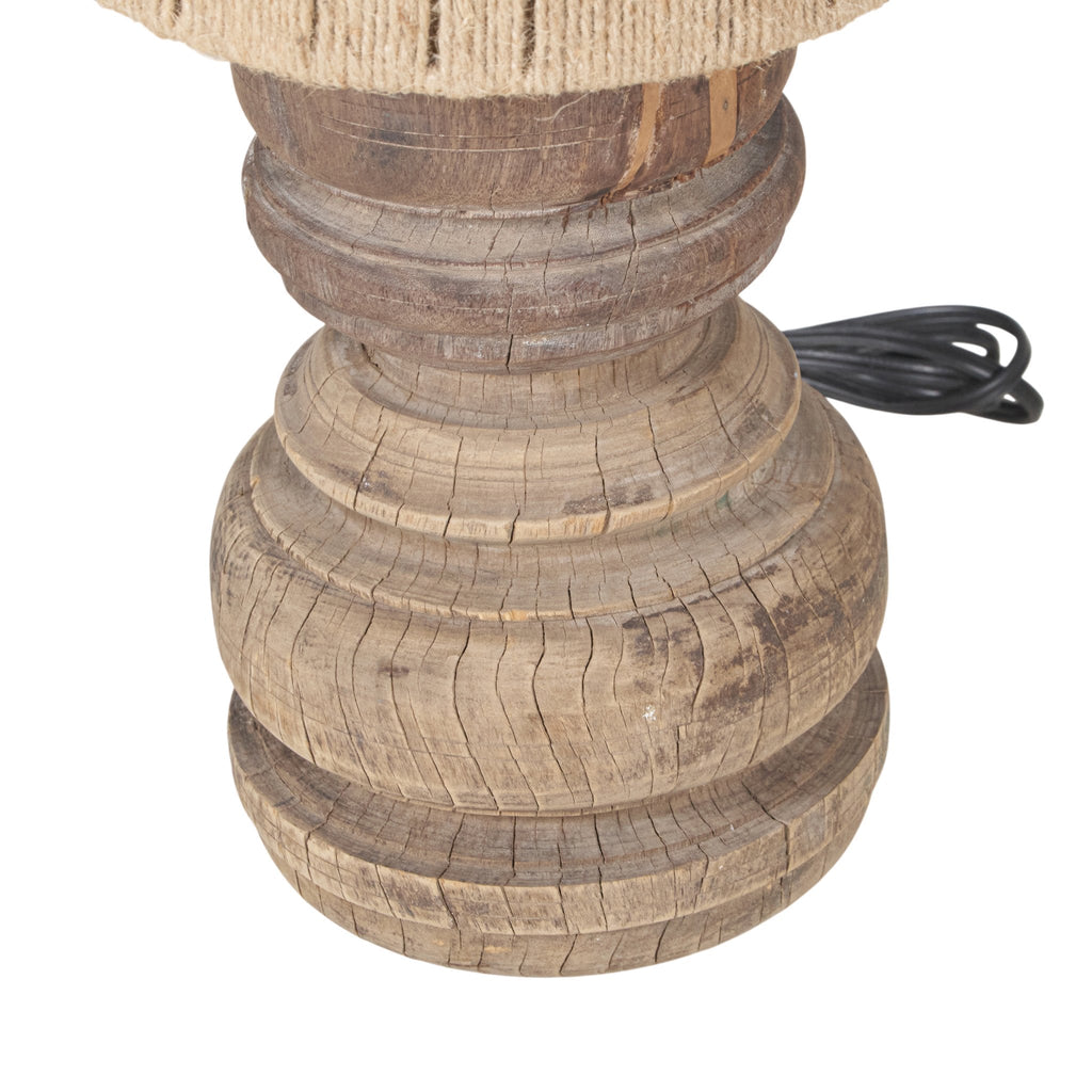 Turned Wood Jute Shade Table Lamp by Studio Vastu