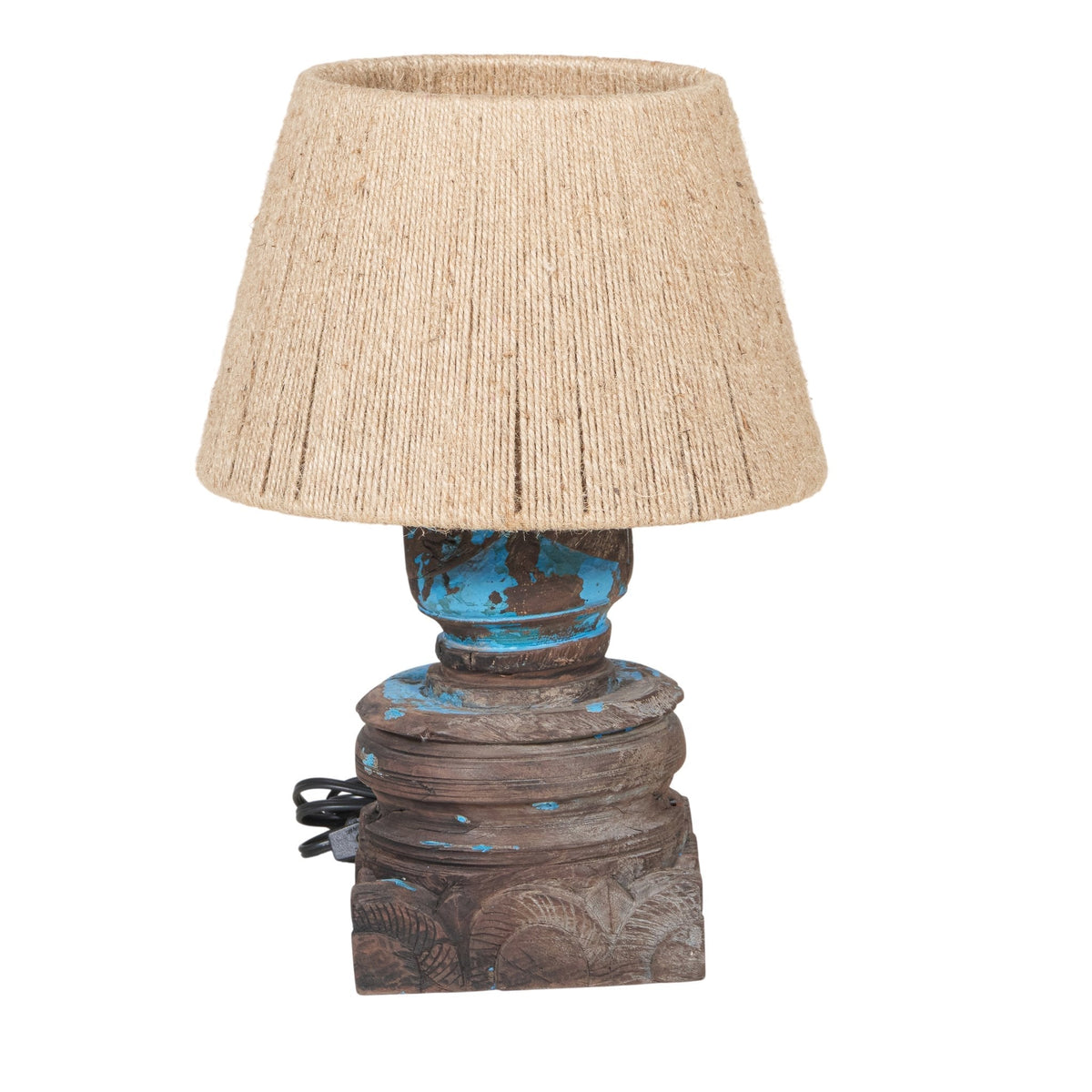 Turned Wood Jute Shade Table Lamp by Studio Vastu