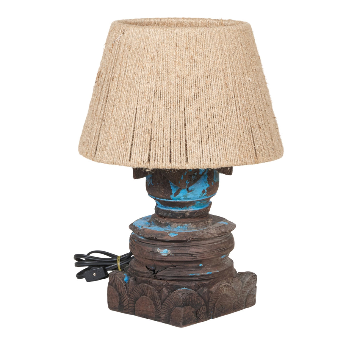 Turned Wood Jute Shade Table Lamp by Studio Vastu