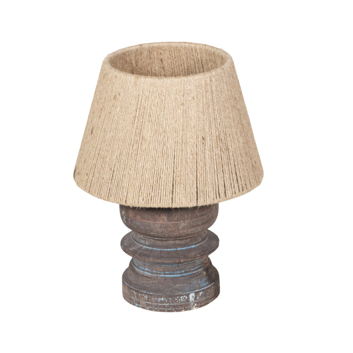 Turned Wood Jute Shade Table Lamp by Studio Vastu
