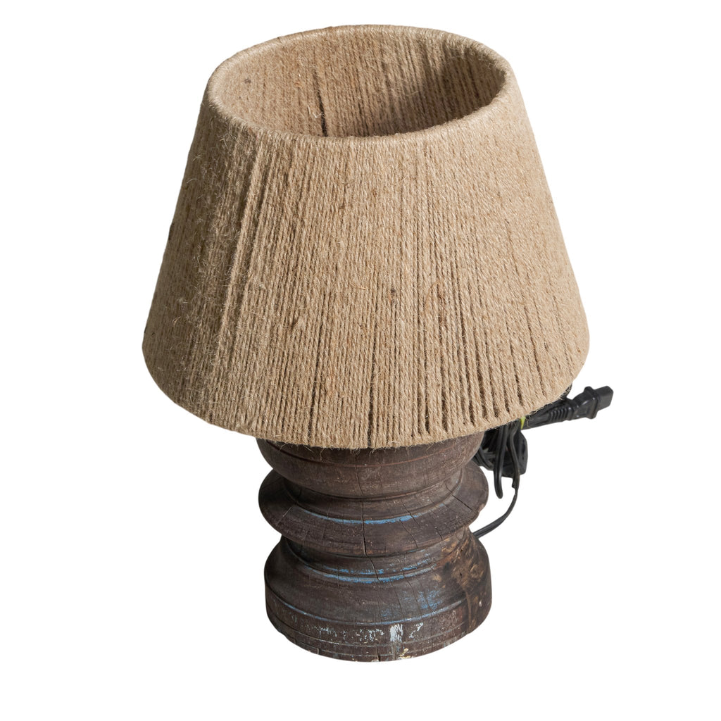 Turned Wood Jute Shade Table Lamp by Studio Vastu