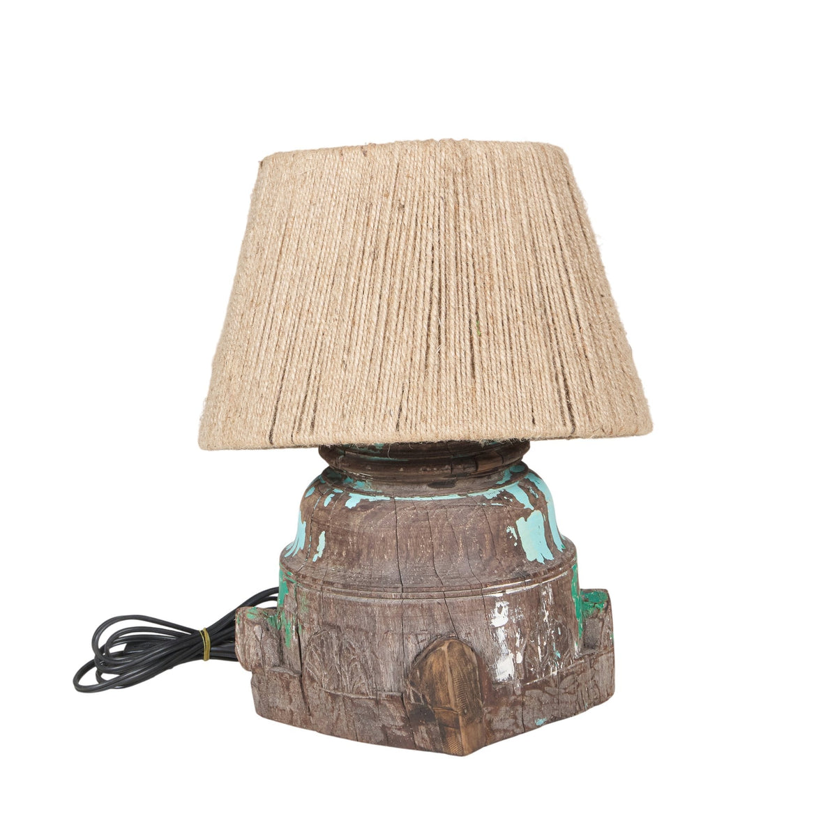 Turned Wood Jute Shade Table Lamp by Studio Vastu