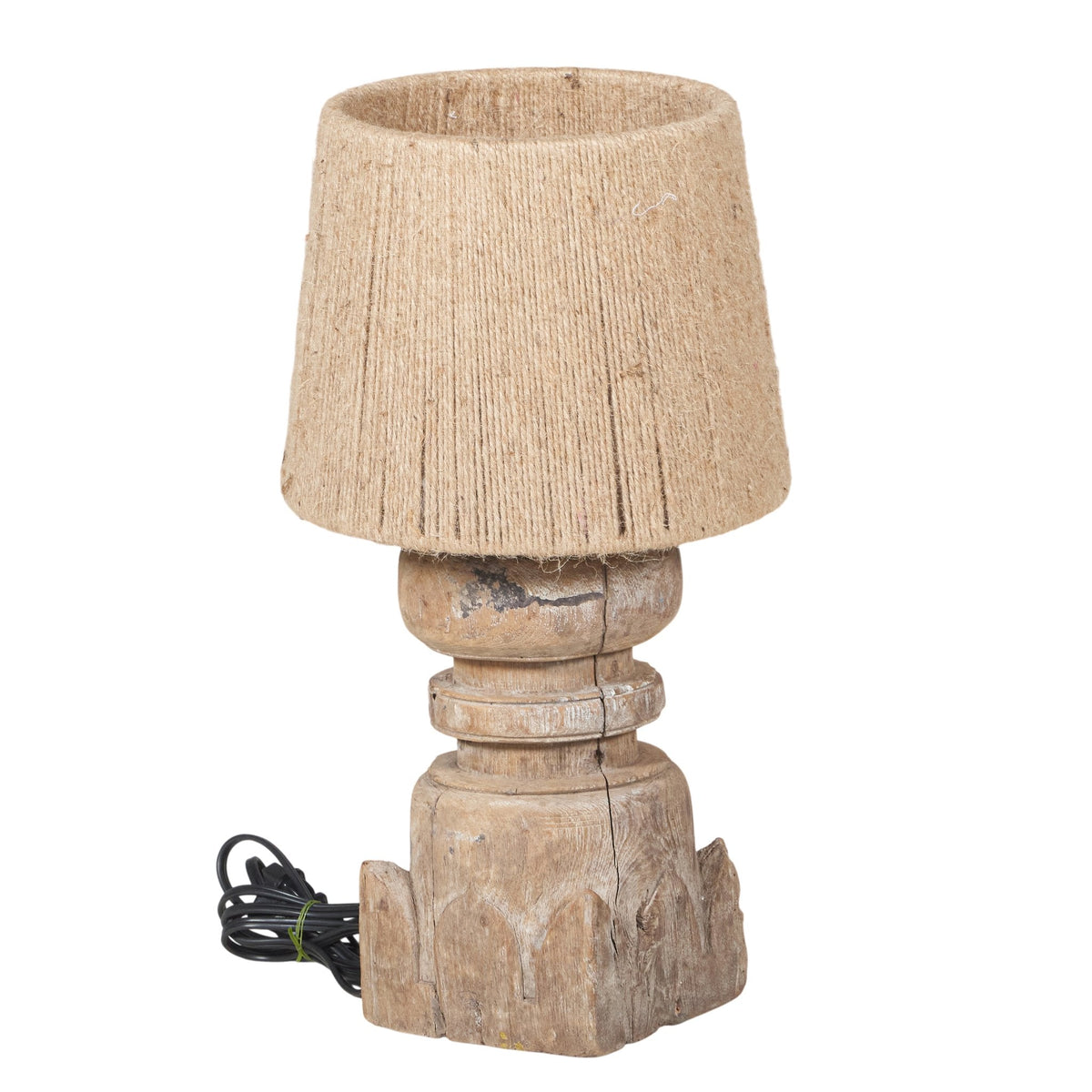 Turned Wood Jute Shade Table Lamp by Studio Vastu