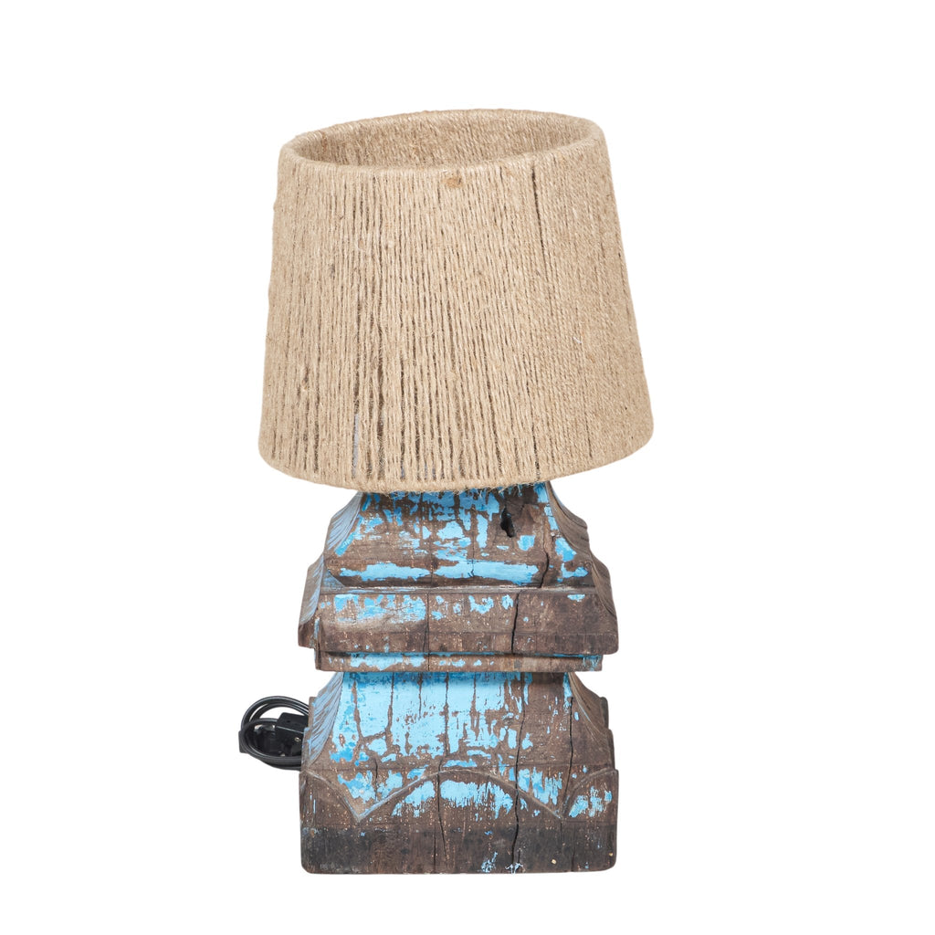Turned Wood Jute Shade Table Lamp by Studio Vastu