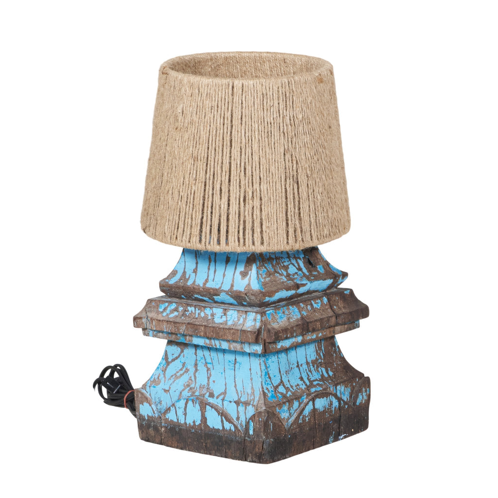 Turned Wood Jute Shade Table Lamp by Studio Vastu