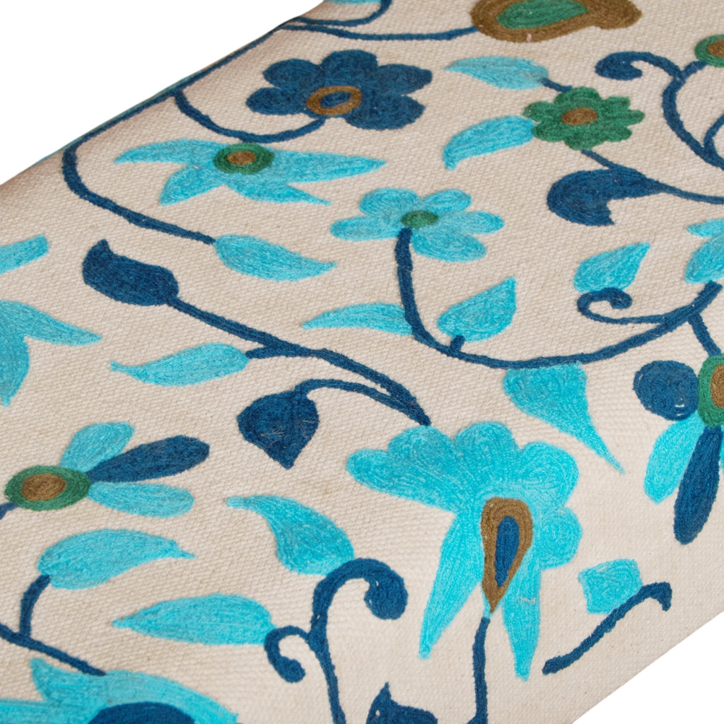 Turquoise Floral Embroidered Cotton Bench by Studio Vastu