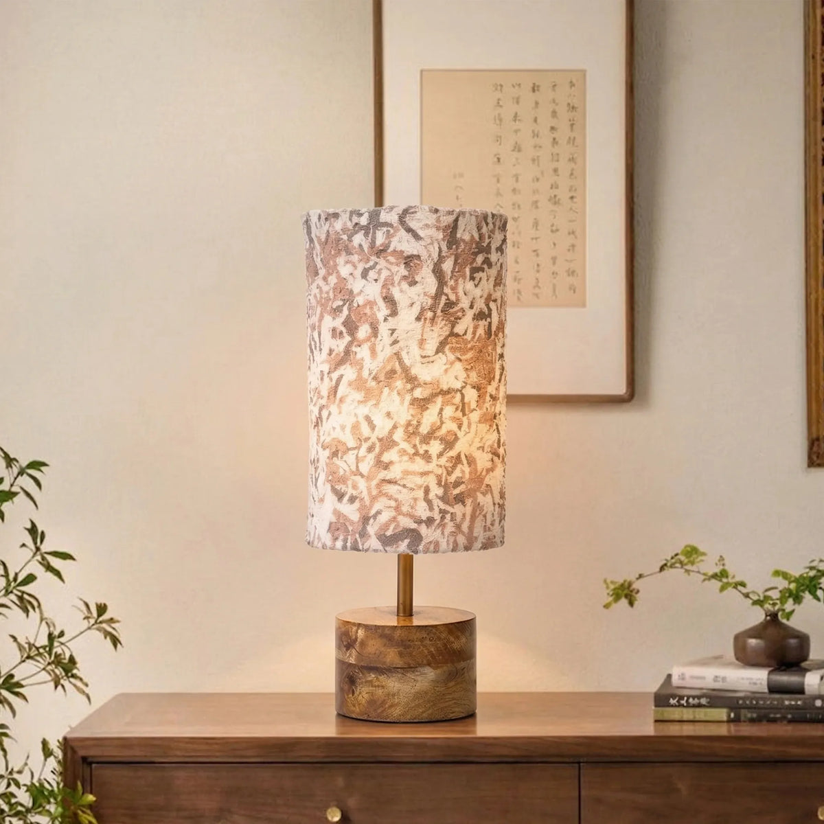Upcycled Fabric Mango Wood Cylinder Lamp by Studio Vastu