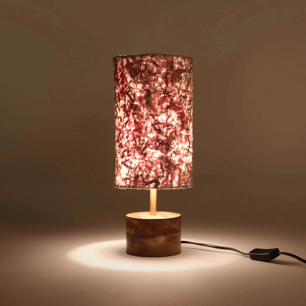 Upcycled Fabric Mango Wood Cylinder Lamp by Studio Vastu